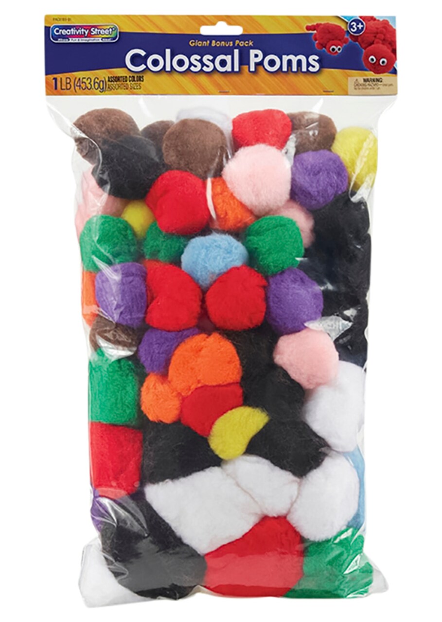 Creativity Street Colossal Non-Toxic Pom Pon, Assorted Size, Assorted Bright Color, 1 lb